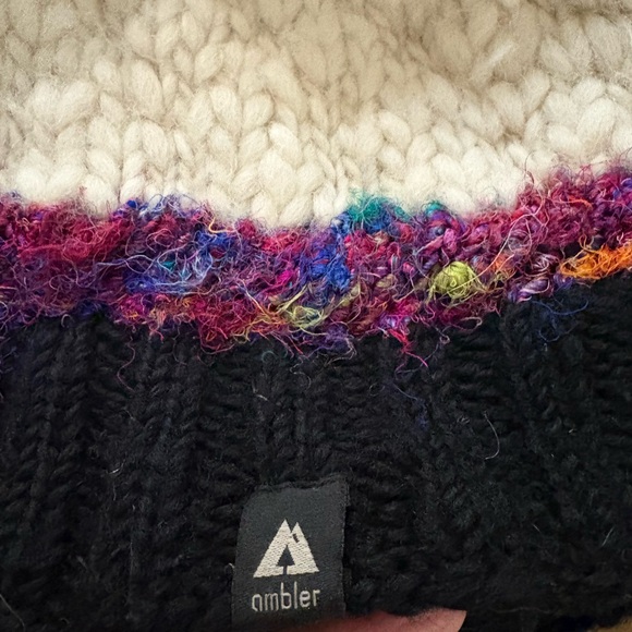 Chunky Knit Pom-Pom Hat (Toque) - Cream and Black with Fushia - Picture 7 of 10